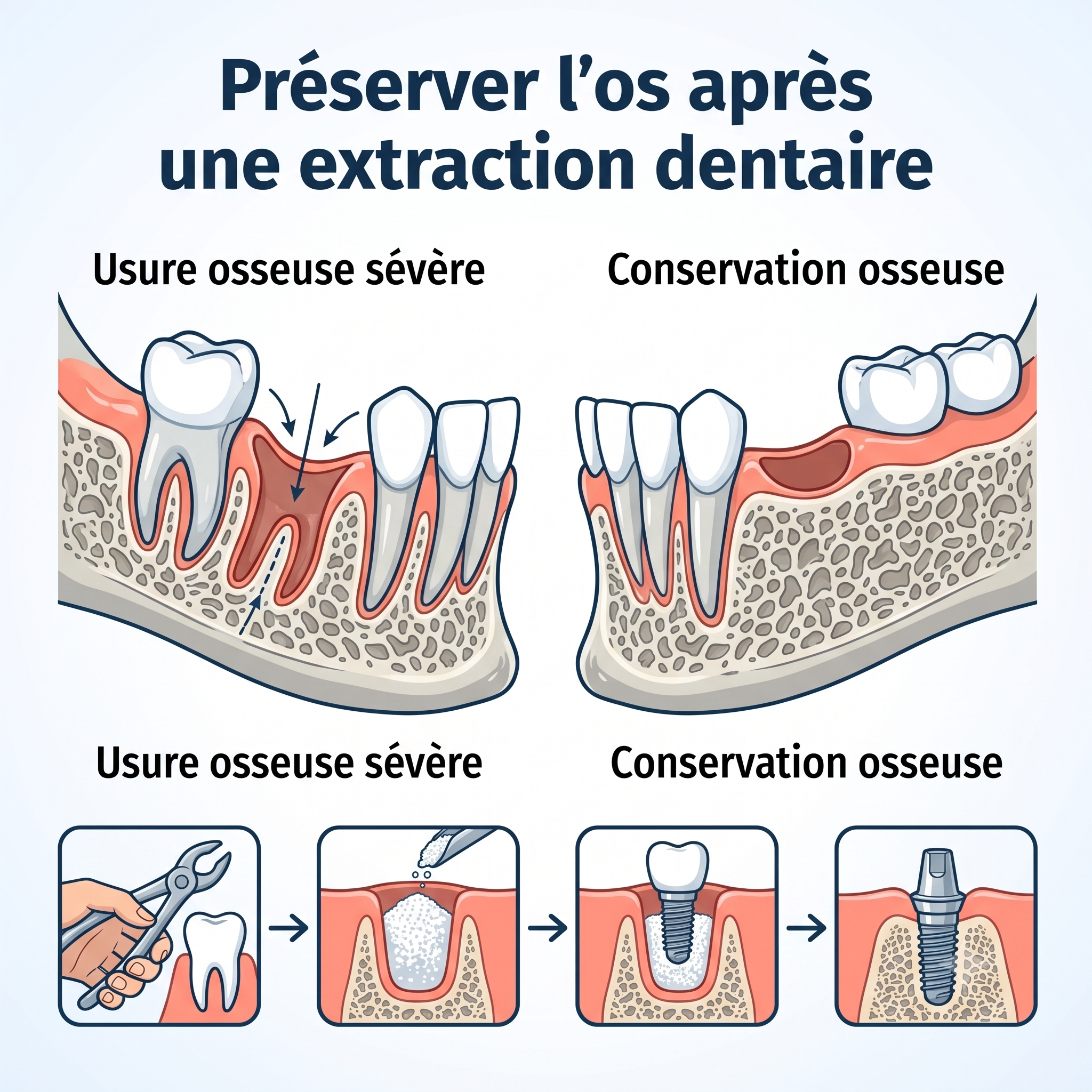 Préserver l’os après une extraction dentaire | Dr Lionel Selam Illustration d'une extraction dentaire avec préservation osseuse